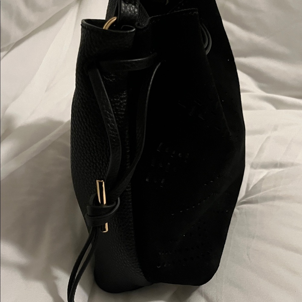Vince Camuto Black Woven-Detail Suede and Leather Bag - Picture 2 of 9